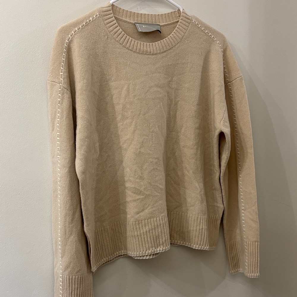 Everlane wool blend pullover sweater - small - beige with white stitching